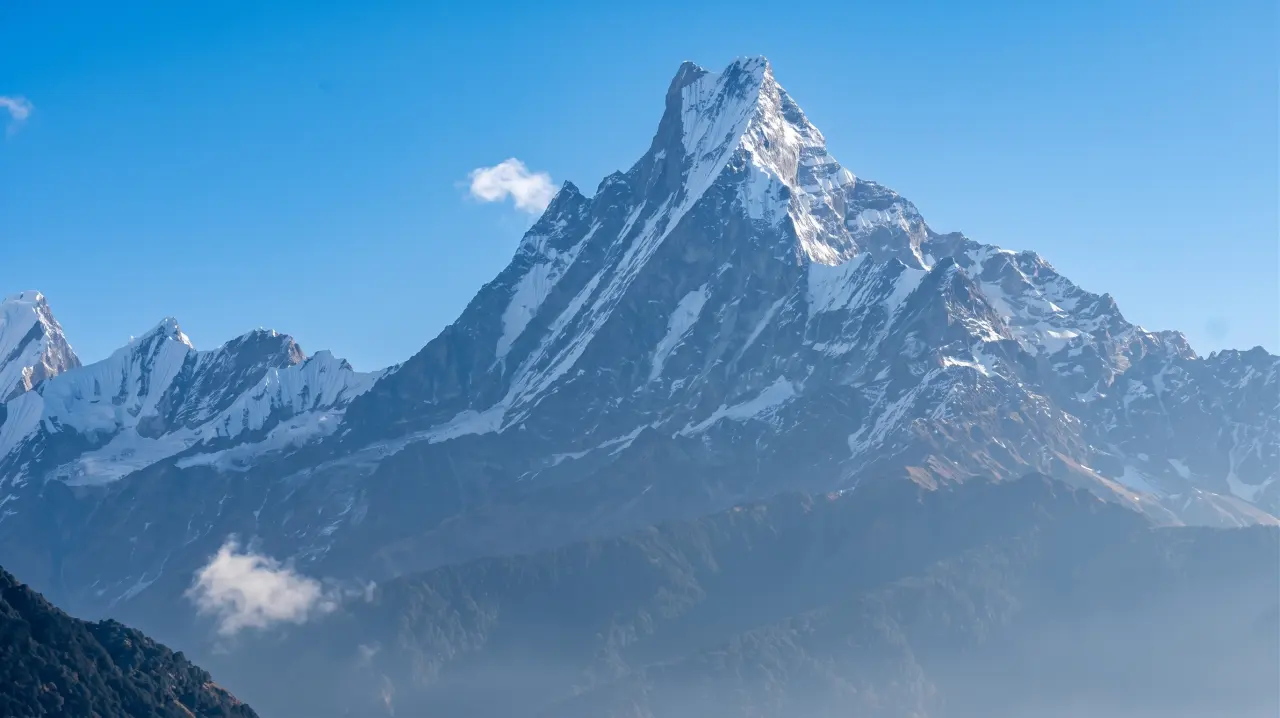 Trotz Nebel haben wir eine gute Sicht auf den Machhapuchhare, ABC-Trek