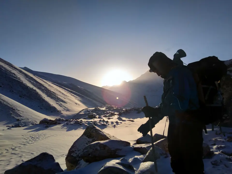 Larkya Pass am Morgen, Manaslu Trekking